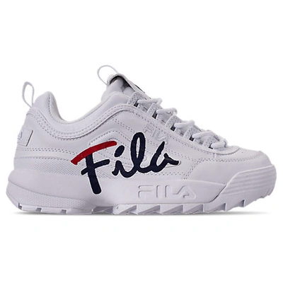 Shop Fila Women's Disruptor Ii Premium Script Casual Shoes, White