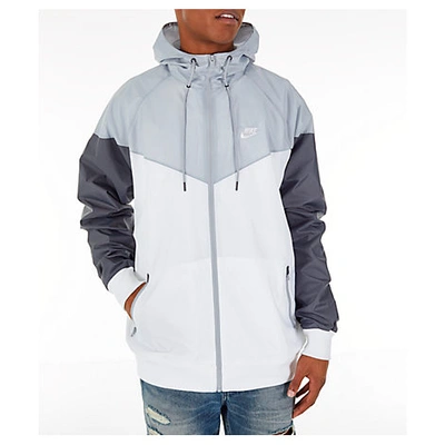 Shop Nike Men's Sportswear Colorblock Windrunner Hooded Jacket In White/grey