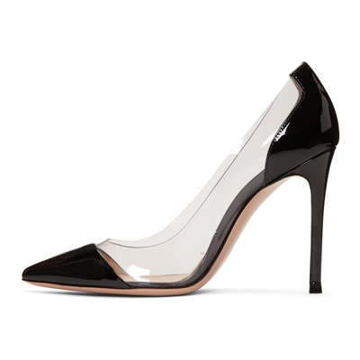 Shop Gianvito Rossi Black Patent Plexi Heels In Black/trasp