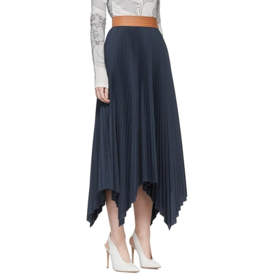 Shop Loewe Navy Pleated Skirt In 5110 Navy
