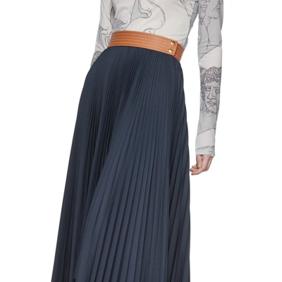 Shop Loewe Navy Pleated Skirt In 5110 Navy
