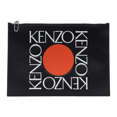 Shop Kenzo Black Leather Square Logo Pouch