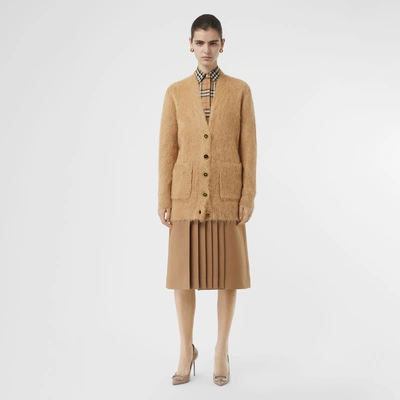 Shop Burberry Silk Mohair Wool Blend V-neck Cardigan In Light Camel