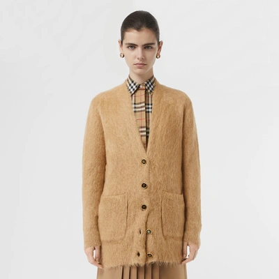 Shop Burberry Silk Mohair Wool Blend V-neck Cardigan In Light Camel