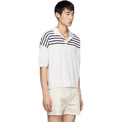 Shop Loewe White And Blue Wool Striped Polo In 2105 Wht Bl