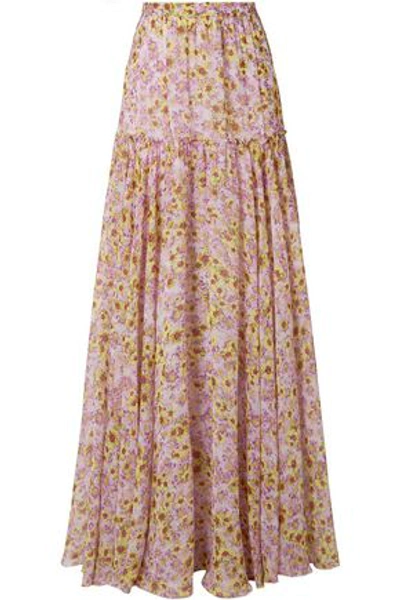 Shop Giambattista Valli Floral-print Silk-chiffon Maxi Skirt In Lilac