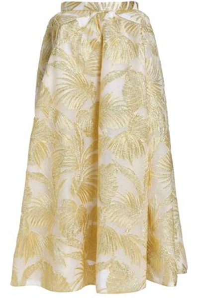 Shop Delpozo Metallic Jacquard Midi Skirt In Gold