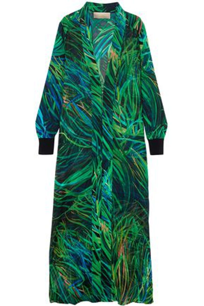 Shop Elie Saab Woman Printed Silk-blend Georgette Jacket Green