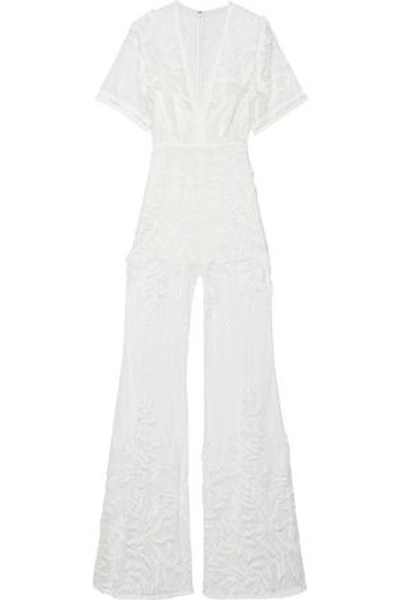 Shop Elie Saab Woman Embroidered Point D'esprit Jumpsuit White