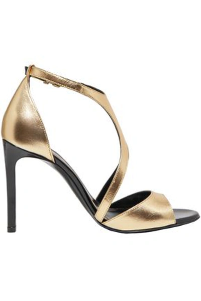 Shop Lanvin Woman Harnais Metallic Leather Sandals Gold