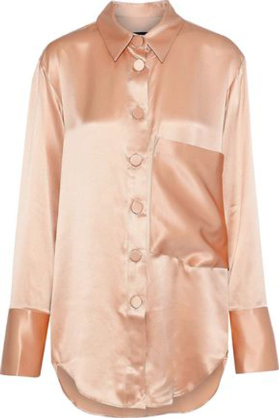 Shop Michael Lo Sordo Woman Boy Silk-satin Shirt Tan