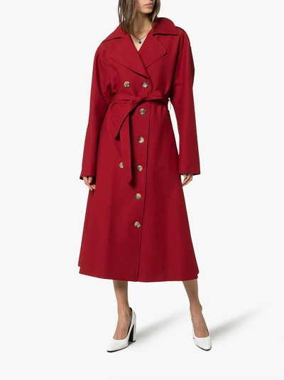Shop Khaite Lauren Cotton Trench Coat In Red