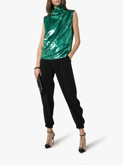 Shop Halpern Sleeveless Sequin Embellished Turtleneck T-shirt In Metallic