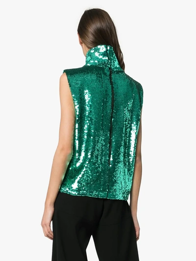 Shop Halpern Sleeveless Sequin Embellished Turtleneck T-shirt In Metallic