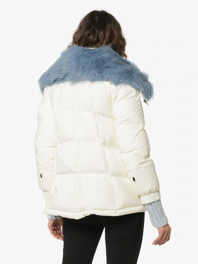 Shop Moncler Grenoble Carezza Shearling Collar Padded Jacket In White