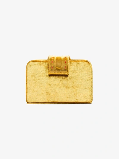 Shop Mehry Mu Yellow Fey Mini Velvet Clutch In Yellow/orange