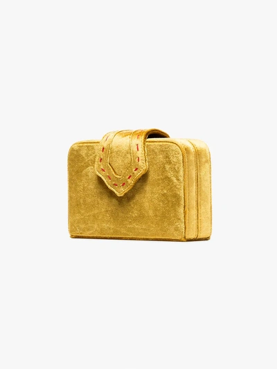 Shop Mehry Mu Yellow Fey Mini Velvet Clutch In Yellow/orange