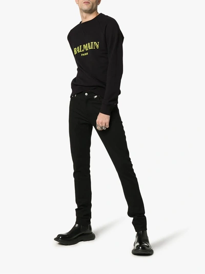 Shop Balmain Logo Crew Neck Sweatshirt In Black