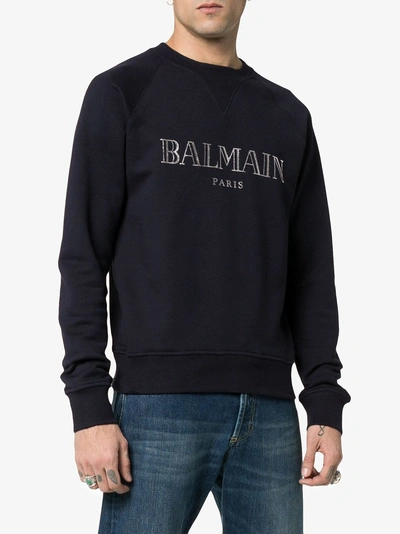 Shop Balmain Sweatshirt Mit Rundem Ausschnitt In 6ub Blue