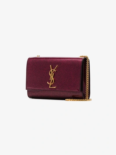 Shop Saint Laurent Pink Patent Glitter Kate Wallet Chain Bag In Pink/purple
