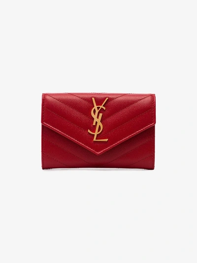 Shop Saint Laurent Monogram Quilted Leather Wallet In 6515 Red