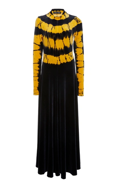 Shop Proenza Schouler Tie Dye Long Sleeve Velvet Dress In Yellow