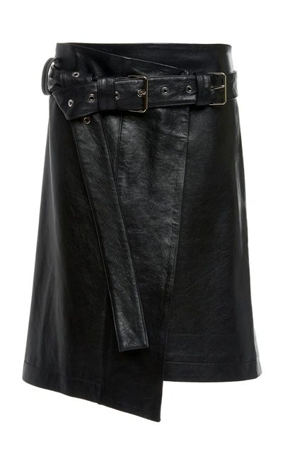 Shop Proenza Schouler Belted Wrap Front Leather Skirt In Black