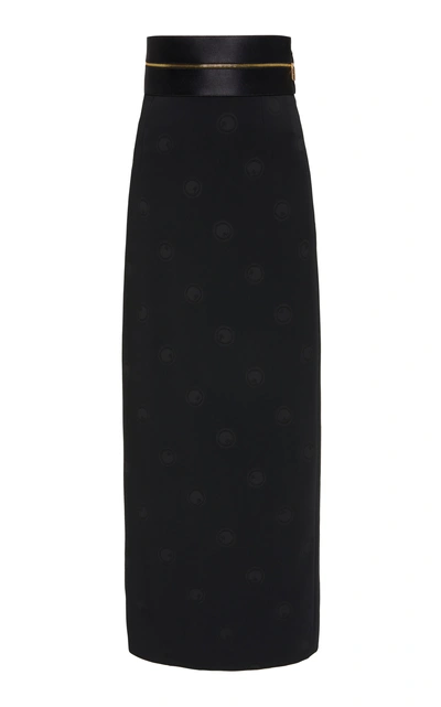 Shop Brandon Maxwell Embroidered Zip-detailed Crepe Pencil Skirt In Black