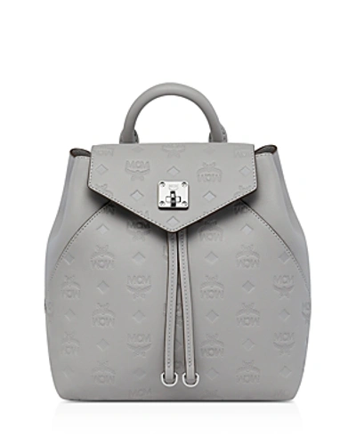 Shop Mcm Essential Monogrammed Small Leather Convertible Backpack In Dove/silver