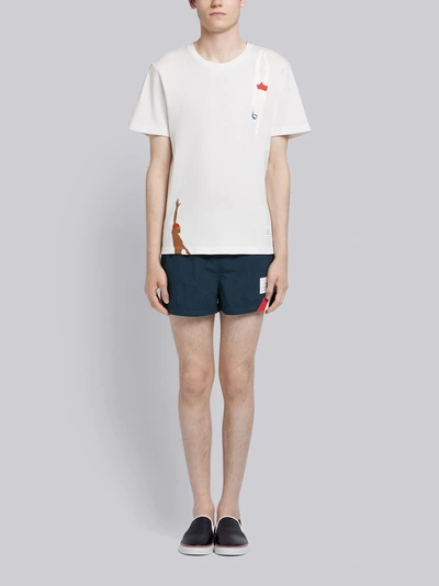 Shop Thom Browne Printed Swimmer Solid Jersey Tee In White