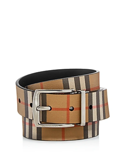 Shop Burberry Men's Clark Vintage Check Leather Reversible Belt In Black