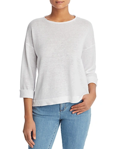 Shop Eileen Fisher Cuffed Organic Linen Sweater In White