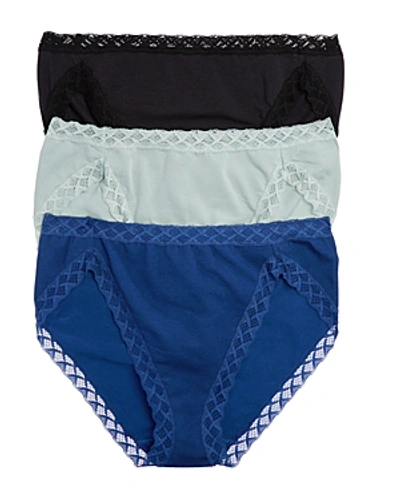 Shop Natori Bliss French Cut Bikinis, Set Of 3 In Black/blue/mint