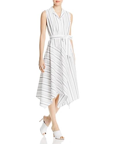 Shop Lafayette 148 Dandy Belted Stripe Shirt Dress In White Multi