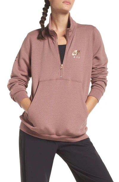 Nike Air Quarter Zip Fleece Top In Smokey Mauve/ Rose Gold | ModeSens