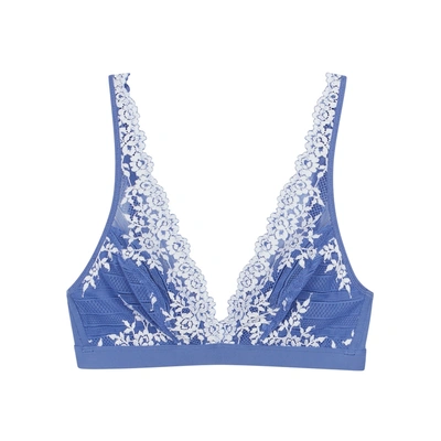 Shop Wacoal Embrace Embroidered Soft-cup Bra In Light Blue