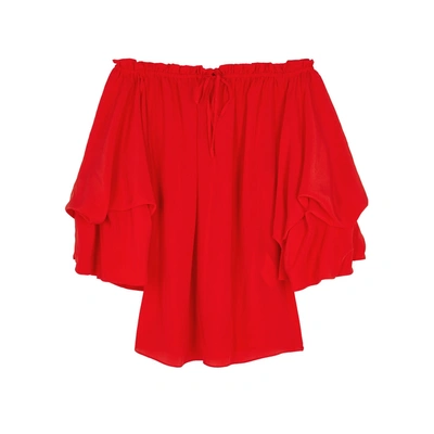 Shop Diane Von Furstenberg Georganne Open-shoulder Silk Top In Red
