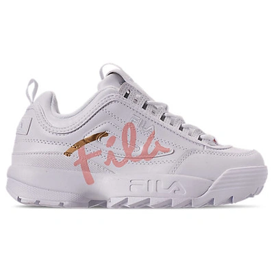 Shop Fila Women's Disruptor 2 Premium Script Casual Shoes In White