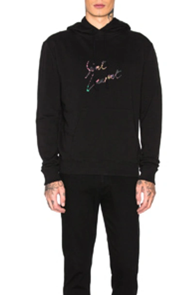 Shop Saint Laurent Logo Distressed Hoodie In Black & Multi