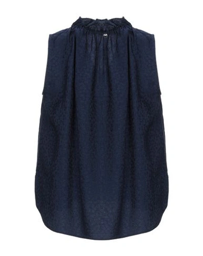 Shop High Silk Top In Dark Blue