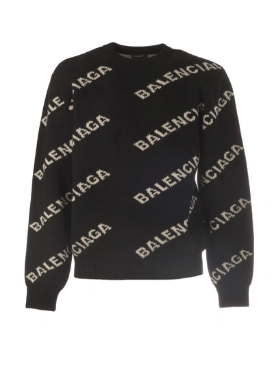 Shop Balenciaga All-over Logo Sweater In Black White