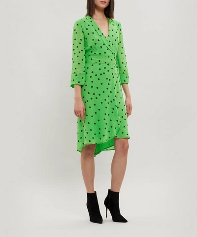Shop Ganni Dainty Georgette Wrap Midi-dress In Classic Green