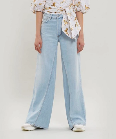 Shop Ganni Sheldon Denim Wide-leg Jeans In Bleached Denim