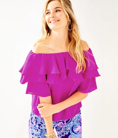 Shop Lilly Pulitzer Haylee Off The Shoulder Top In Royal Purple