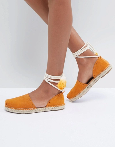 Shop Toms Katalina Saffron Suede Tie Up Espadrilles - Yellow