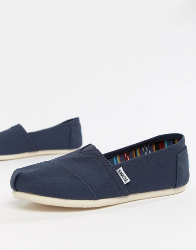 Shop Toms Classic Canvas Flat Shoes In Navy-blue