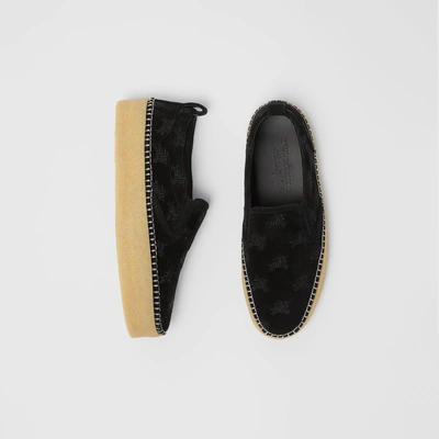 Shop Burberry Ekd Suede Slip-on Sneakers In Black