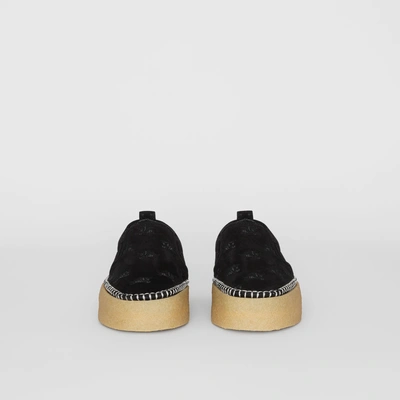 Shop Burberry Ekd Suede Slip-on Sneakers In Black