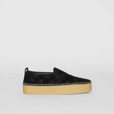 Shop Burberry Ekd Suede Slip-on Sneakers In Black