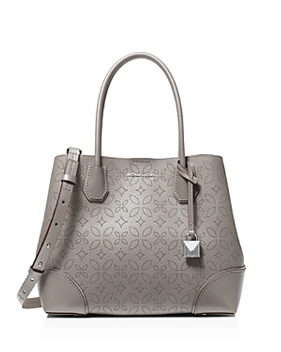 Shop Michael Michael Kors Mercer Gallery Leather Tote In Pearl Gray/silver
